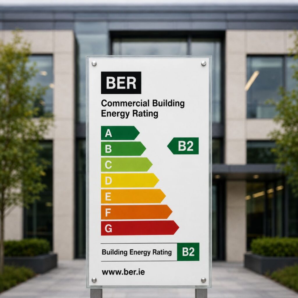 Commercial Building Energy Rating label outside an office