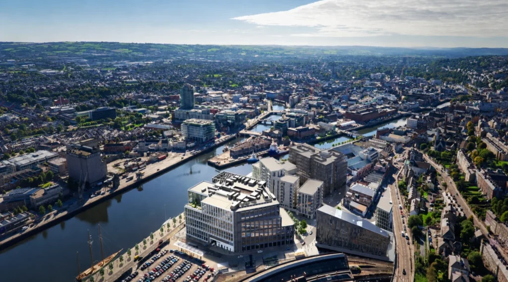Aerial view of Cork city homes